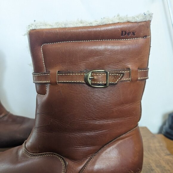 Vintage Sherpa Shearling Lined Leather Platform Boot Rubber Sole 70’s Dexter 8 - Picture 6 of 13
